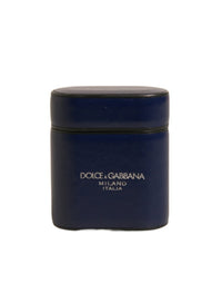 Dolce & Gabbana Dolce & Gabbana Blue Leather Logo Print Flip Holder Airpods  Case