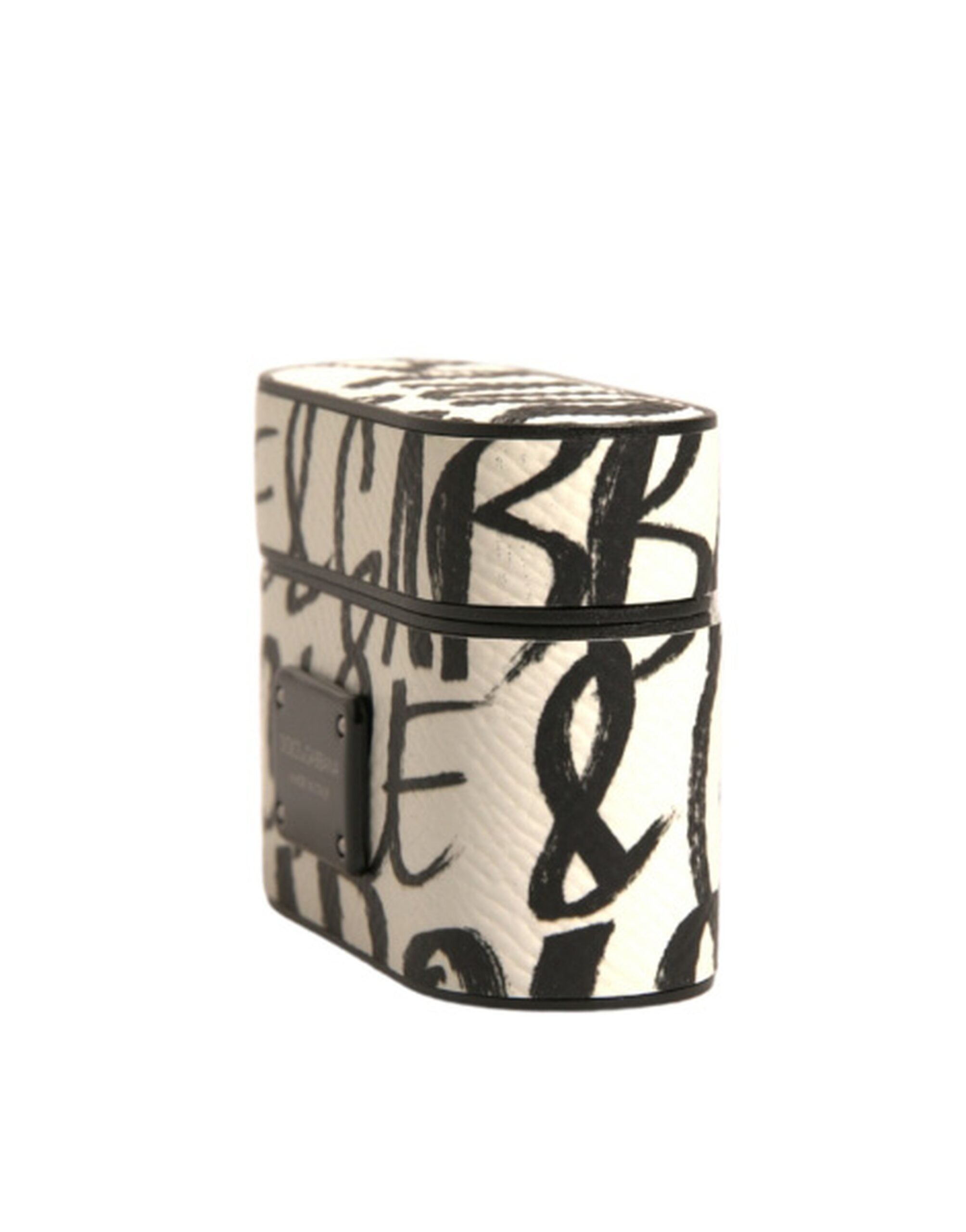 Dolce & Gabbana Dolce & Gabbana Black White Leather Scribble Embossed Logo Airpods  Case