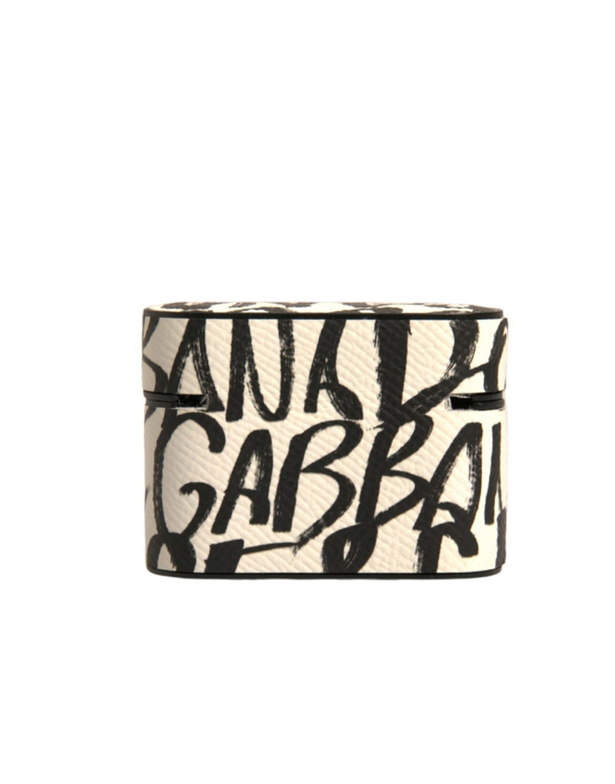 Dolce & Gabbana Dolce & Gabbana Black White Leather Scribble Embossed Logo Airpods  Case