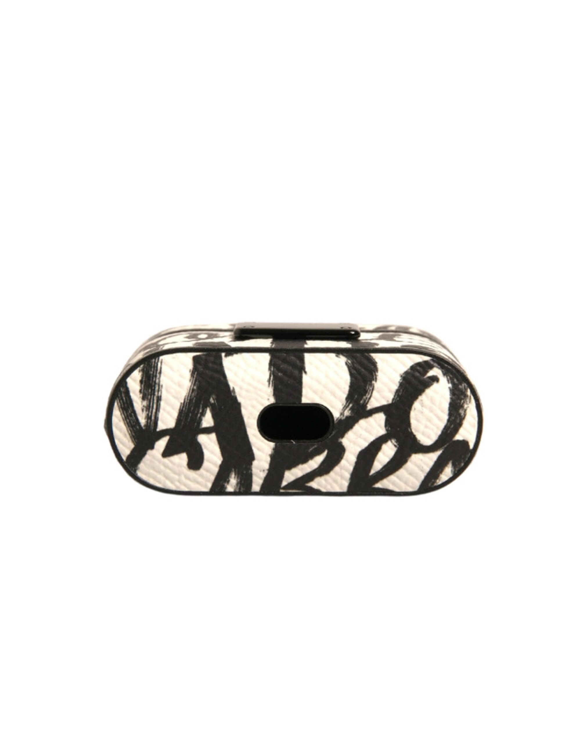 Dolce & Gabbana Dolce & Gabbana Black White Leather Scribble Embossed Logo Airpods  Case