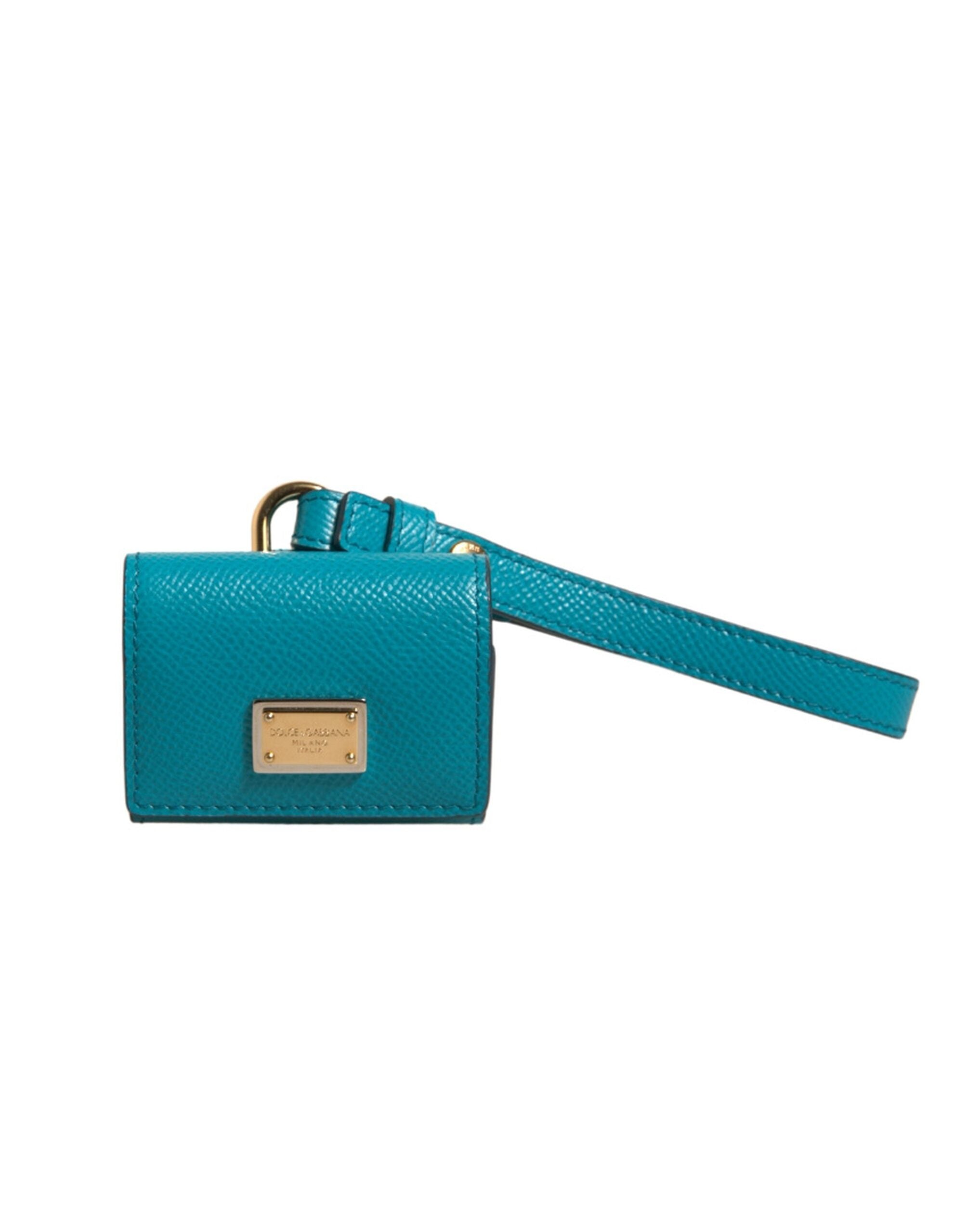 Dolce & Gabbana Dolce & Gabbana Green Logo Plaque Leather Gold Metal Strap Airpods  Case