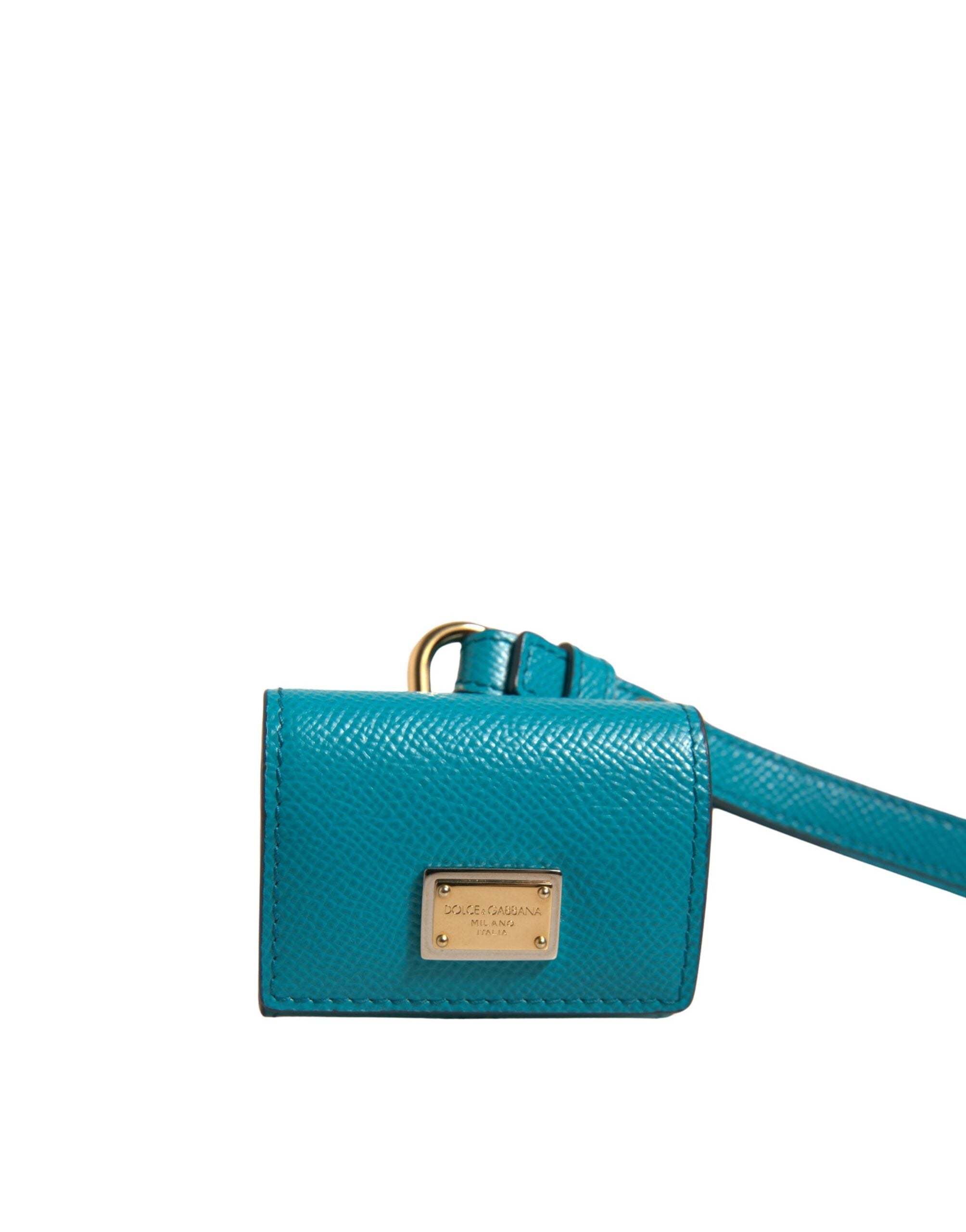 Dolce & Gabbana Dolce & Gabbana Green Logo Plaque Leather Gold Metal Strap Airpods  Case