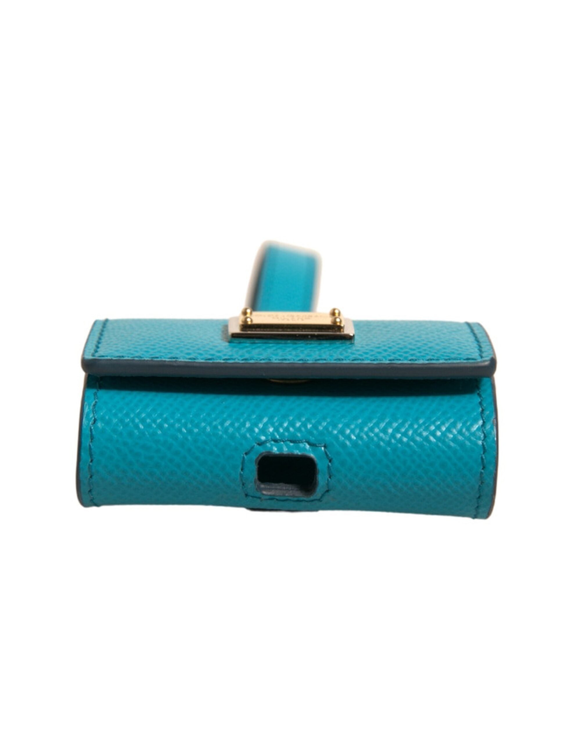 Dolce & Gabbana Dolce & Gabbana Green Logo Plaque Leather Gold Metal Strap Airpods  Case