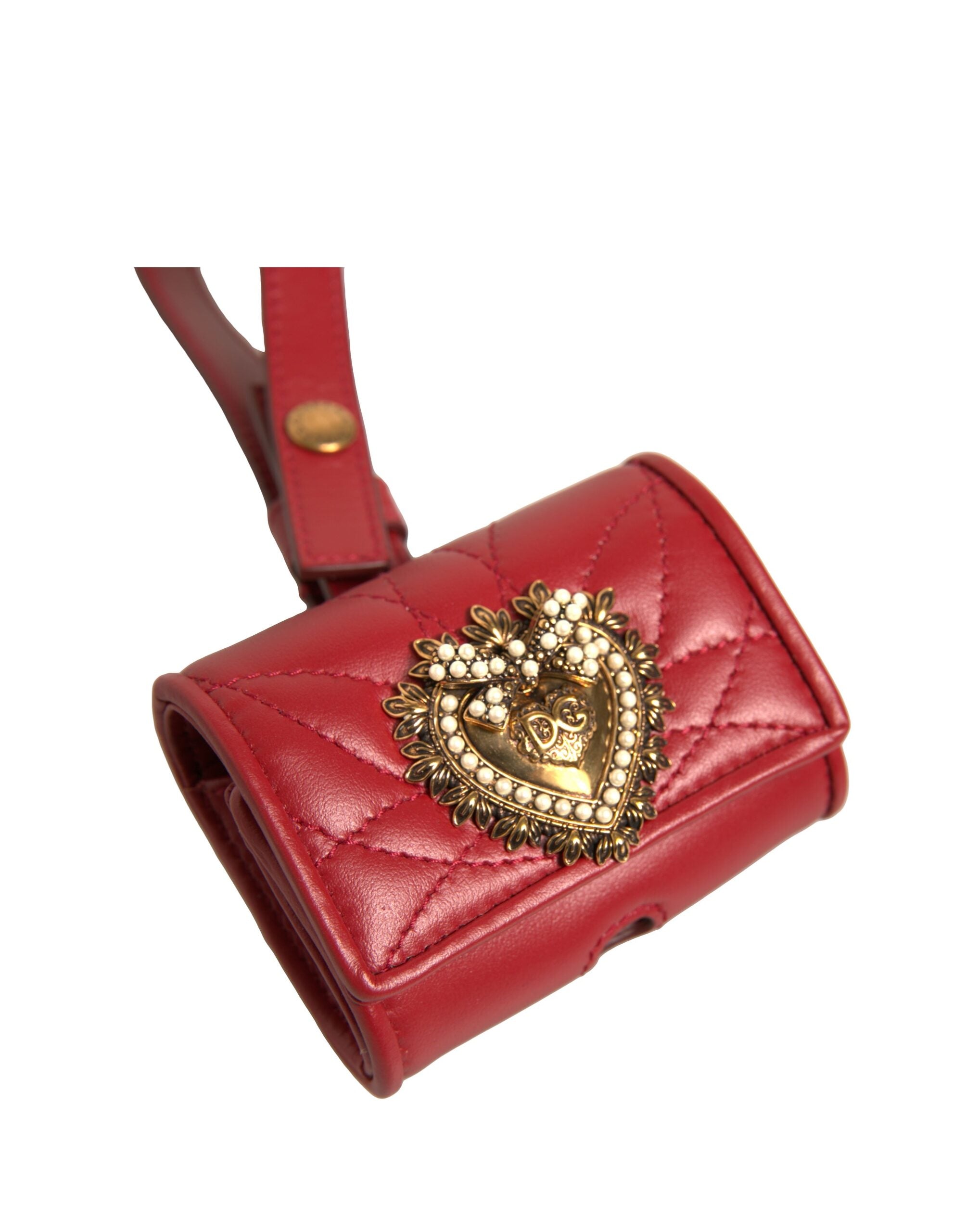 Dolce & Gabbana Dolce & Gabbana Black Leather Devotion Heart Strap Airpod Women's Case