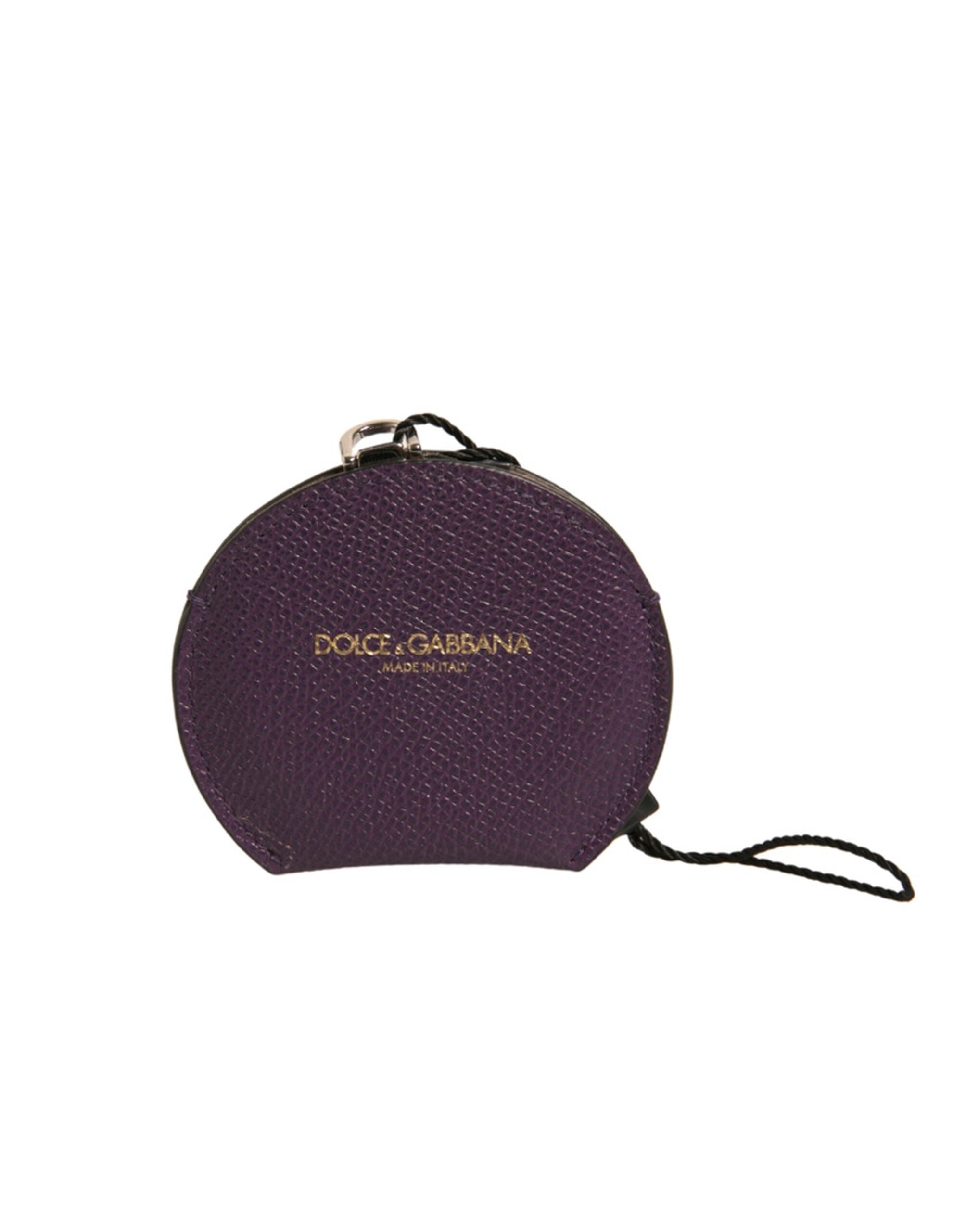 Dolce & Gabbana Dolce & Gabbana Purple Calfskin Leather Round Logo Hand Mirror Women's Holder