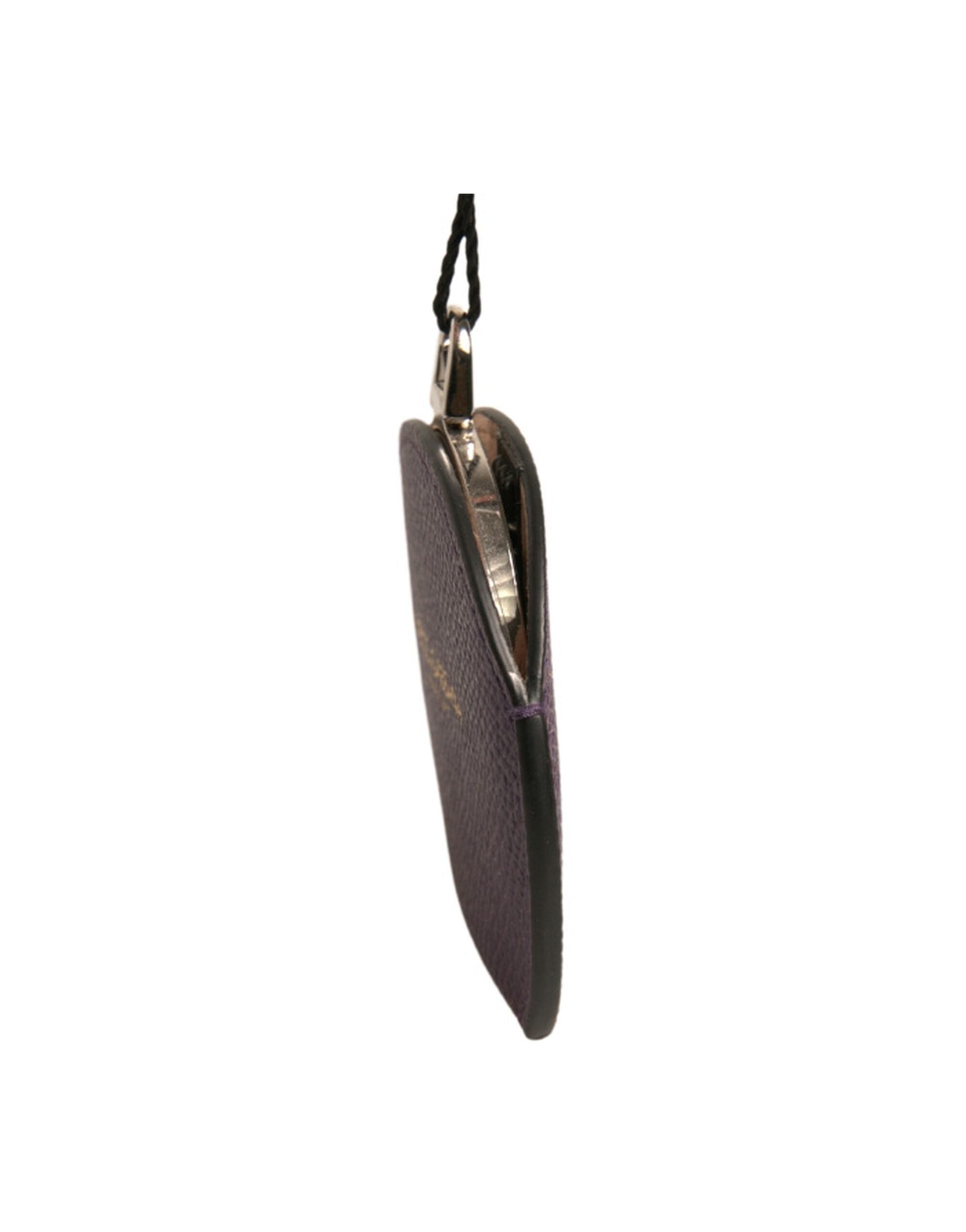 Dolce & Gabbana Dolce & Gabbana Purple Calfskin Leather Round Logo Hand Mirror Women's Holder