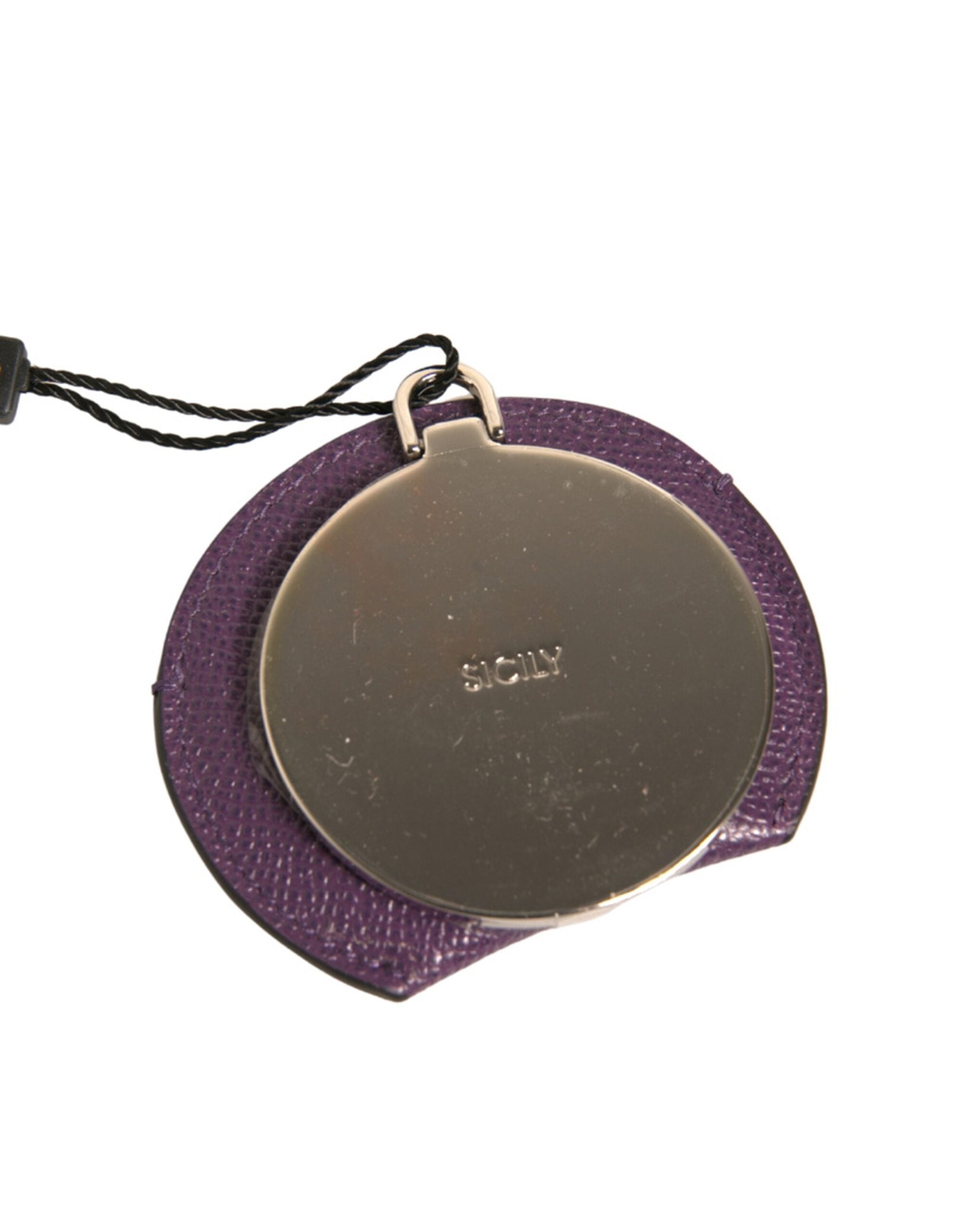 Dolce & Gabbana Dolce & Gabbana Purple Calfskin Leather Round Logo Hand Mirror Women's Holder