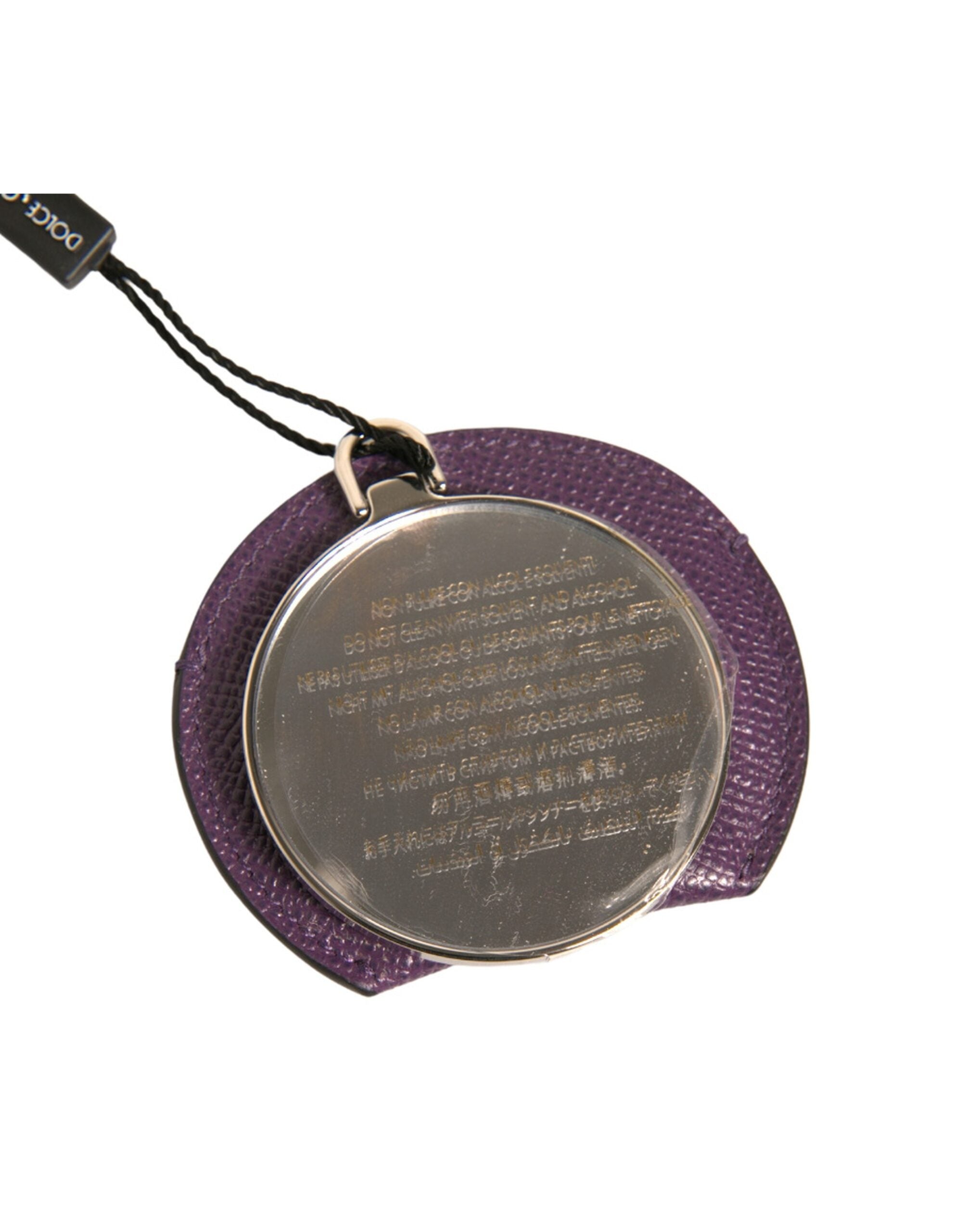 Dolce & Gabbana Dolce & Gabbana Purple Calfskin Leather Round Logo Hand Mirror Women's Holder