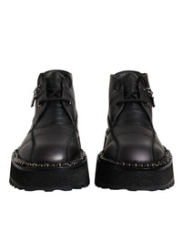 Dolce & Gabbana Black Leather Lace Up Ankle Boots Men's Shoes