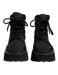 Dolce & Gabbana Black Padded Mid Calf Lace Up Boots Men's Shoes