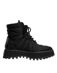 Dolce & Gabbana Black Padded Mid Calf Lace Up Boots Men's Shoes