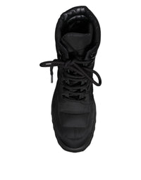 Dolce & Gabbana Black Padded Mid Calf Lace Up Boots Men's Shoes