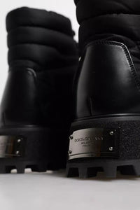 Dolce & Gabbana Black Padded Mid Calf Lace Up Boots Men's Shoes
