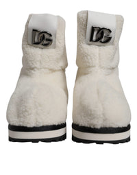 Dolce & Gabbana White Plush Logo Padded Mid Calf Boots Men's Shoes