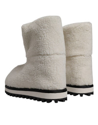 Dolce & Gabbana White Plush Logo Padded Mid Calf Boots Men's Shoes