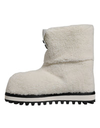 Dolce & Gabbana White Plush Logo Padded Mid Calf Boots Men's Shoes