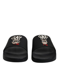 Dolce & Gabbana Dolce & Gabbana Black Leather Slides Sandals Beachwear Men's Shoes