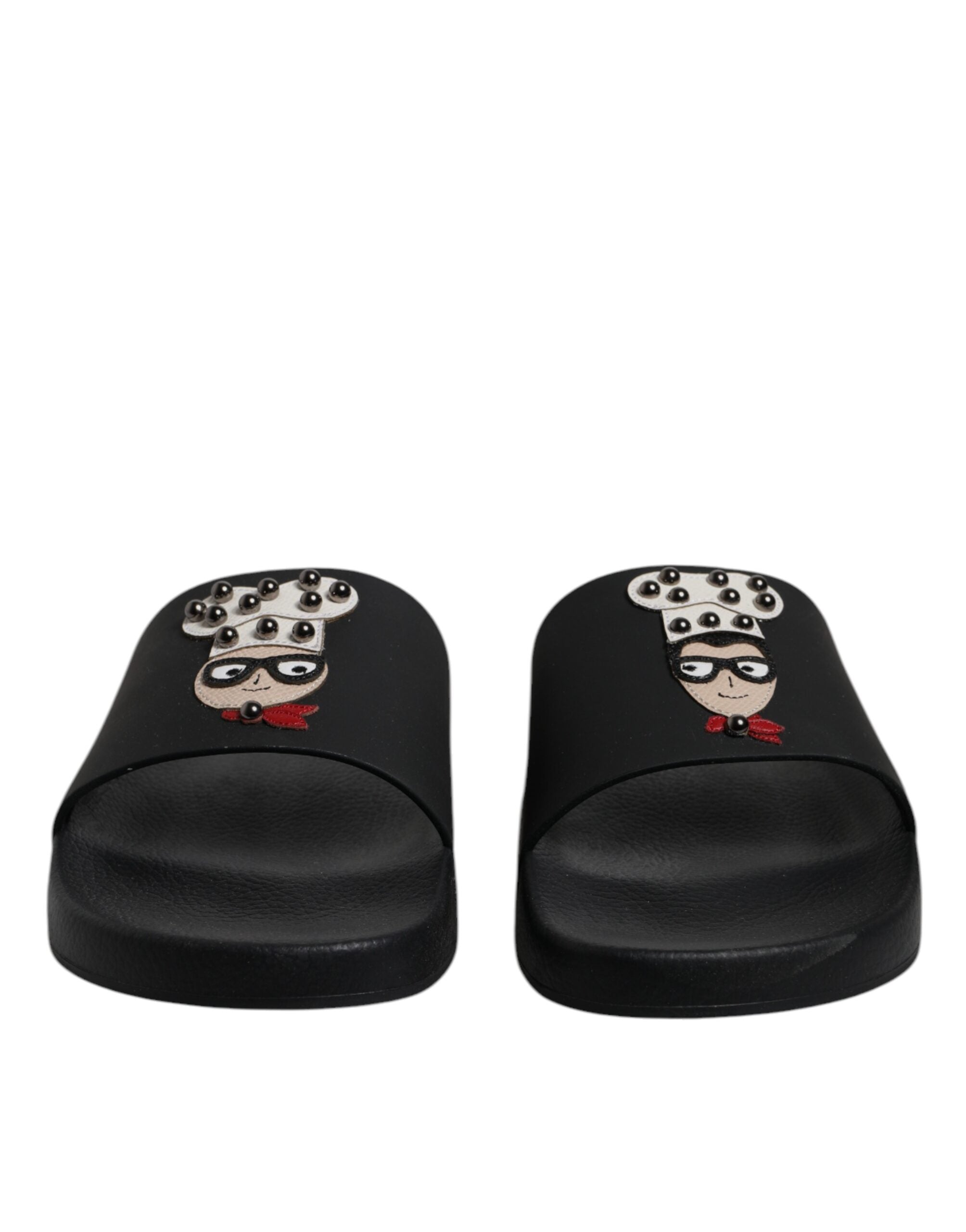 Dolce & Gabbana Dolce & Gabbana Black Leather Slides Sandals Beachwear Men's Shoes
