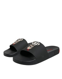 Dolce & Gabbana Dolce & Gabbana Black Leather Slides Sandals Beachwear Men's Shoes