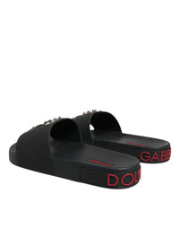 Dolce & Gabbana Dolce & Gabbana Black Leather Slides Sandals Beachwear Men's Shoes