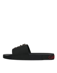 Dolce & Gabbana Dolce & Gabbana Black Leather Slides Sandals Beachwear Men's Shoes