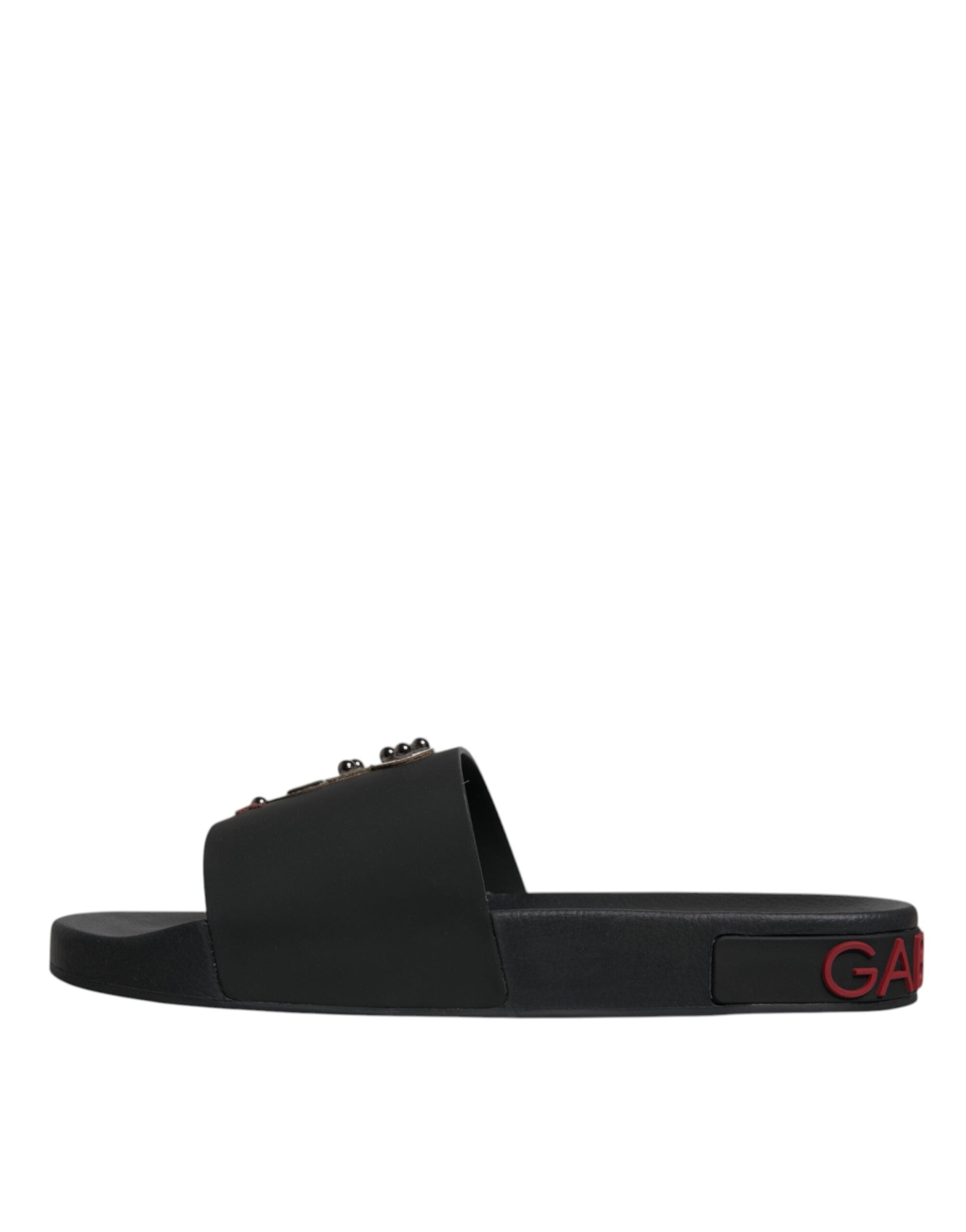 Dolce & Gabbana Dolce & Gabbana Black Leather Slides Sandals Beachwear Men's Shoes