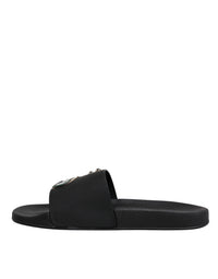 Dolce & Gabbana Black Divers Leather Flats Slides Sandals Beachwear Men's Shoes