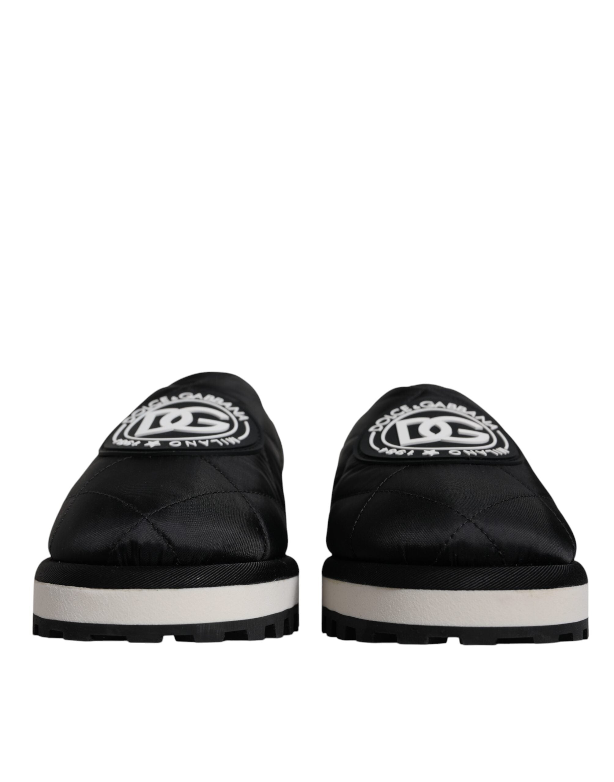 Dolce & Gabbana Dolce & Gabbana Black Nylon Quilted Logo Patch Sandals Slides Men's Shoes