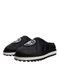 Dolce & Gabbana Dolce & Gabbana Black Nylon Quilted Logo Patch Sandals Slides Men's Shoes