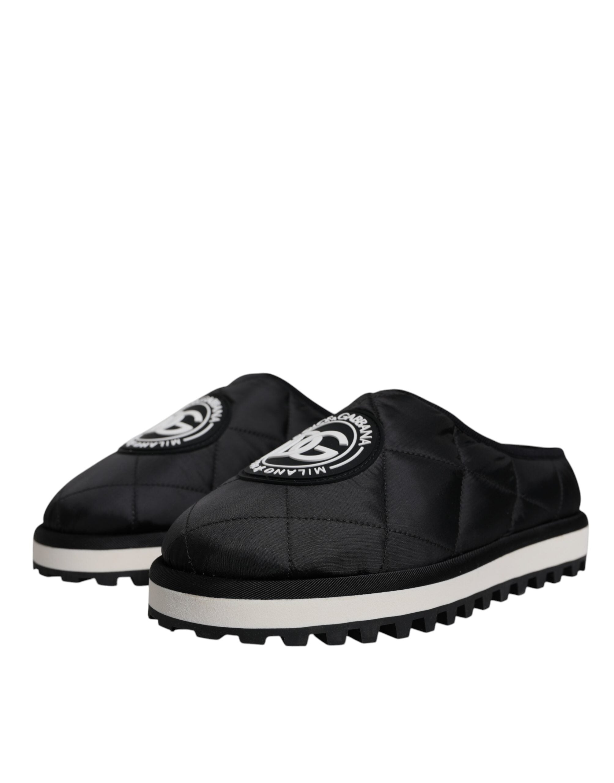 Dolce & Gabbana Dolce & Gabbana Black Nylon Quilted Logo Patch Sandals Slides Men's Shoes