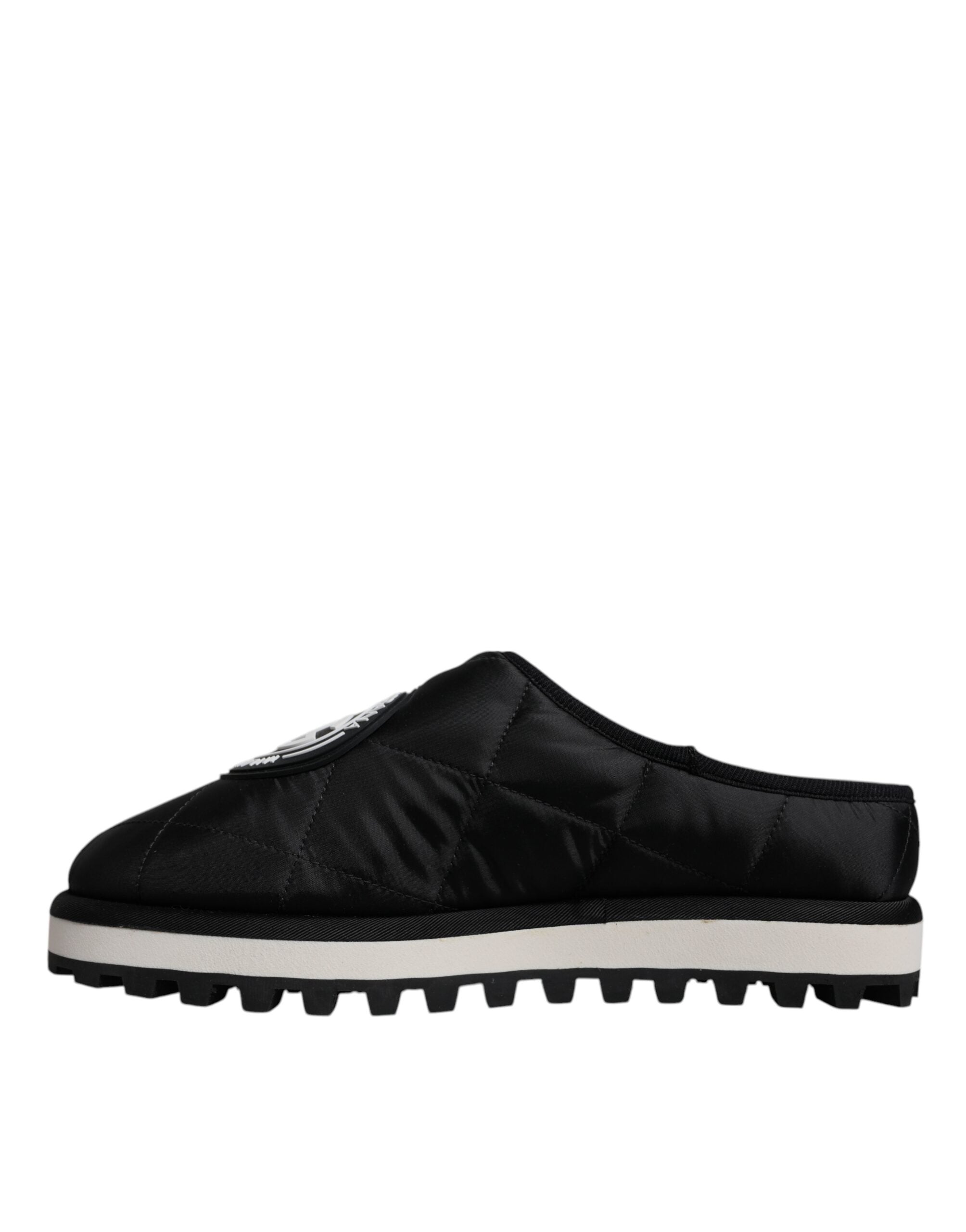 Dolce & Gabbana Dolce & Gabbana Black Nylon Quilted Logo Patch Sandals Slides Men's Shoes