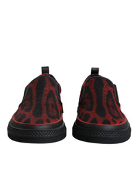 Dolce & Gabbana Red Black Leopard Cotton Men Low Top Sneakers Men's Shoes