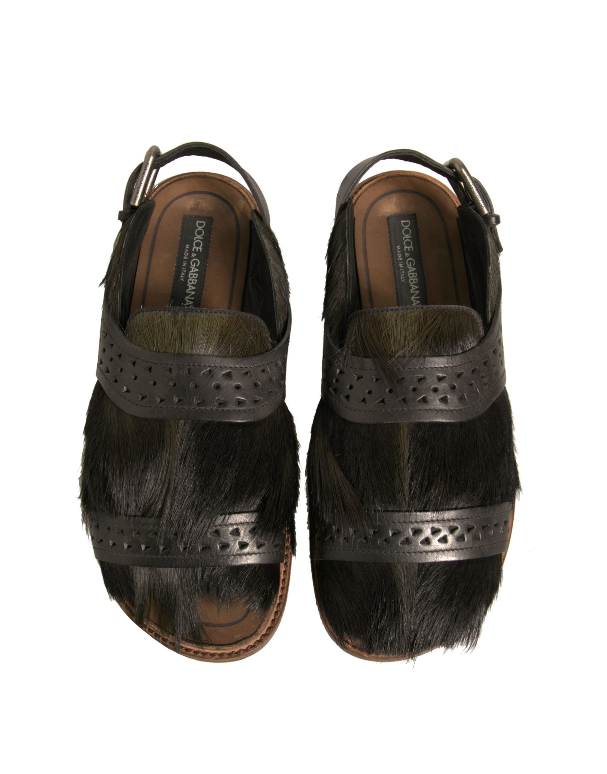 Dolce & Gabbana Green Gazelle Hair Leather Flats Sandals Men's Shoes