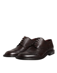 Dolce & Gabbana Dolce & Gabbana Brown Leather Derby Wingtip Lace Up Formal Dress Men's Shoes