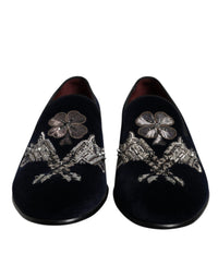 Dolce & Gabbana Black Velvet Floral Gun Loafers Dress Men's Shoes