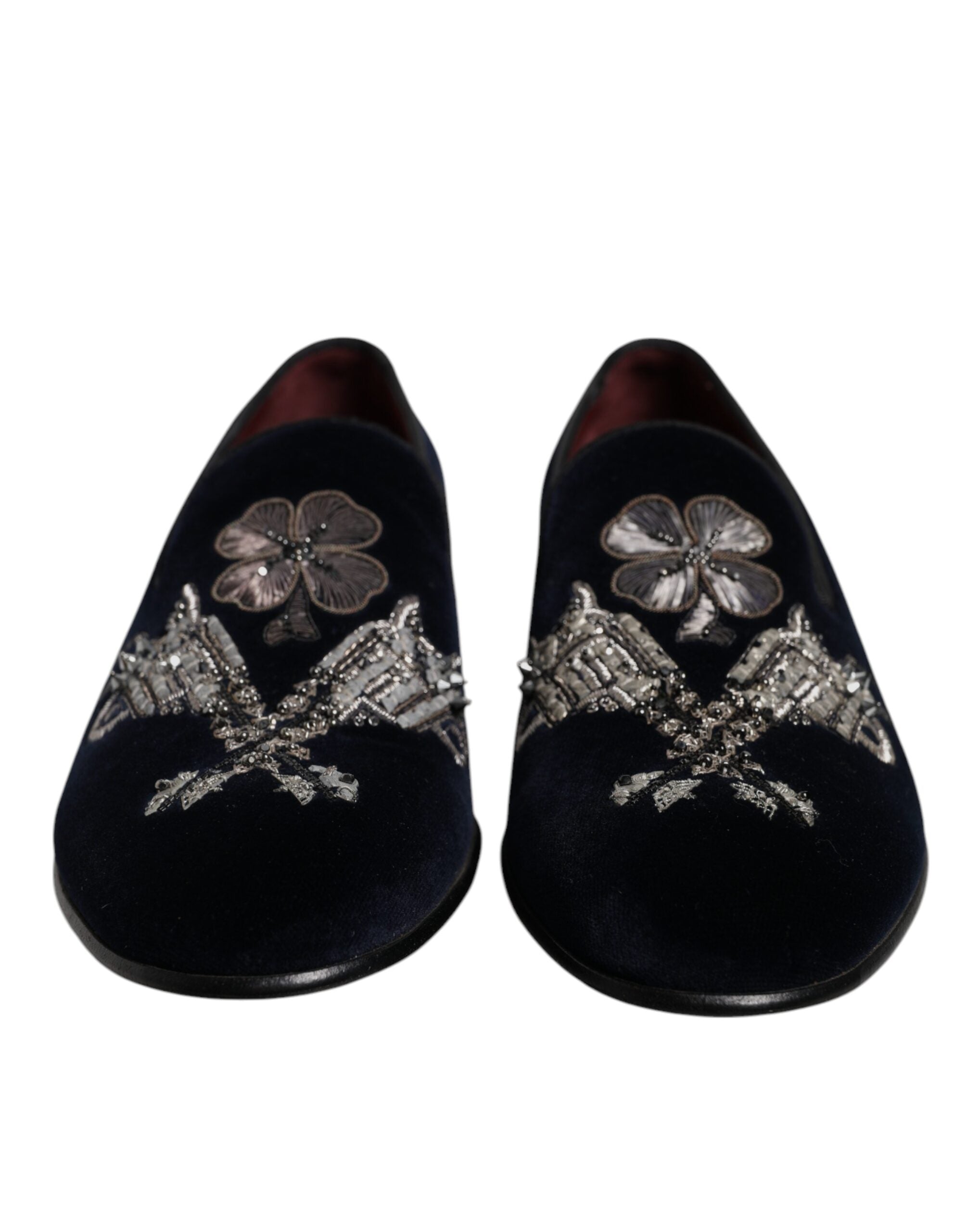 Dolce & Gabbana Black Velvet Floral Gun Loafers Dress Men's Shoes
