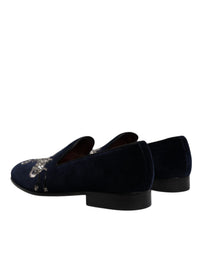 Dolce & Gabbana Black Velvet Floral Gun Loafers Dress Men's Shoes