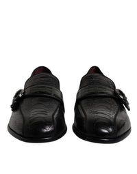 Dolce & Gabbana Black Exotic Leather DG Logo Loafers Formal Dress Men's Shoes