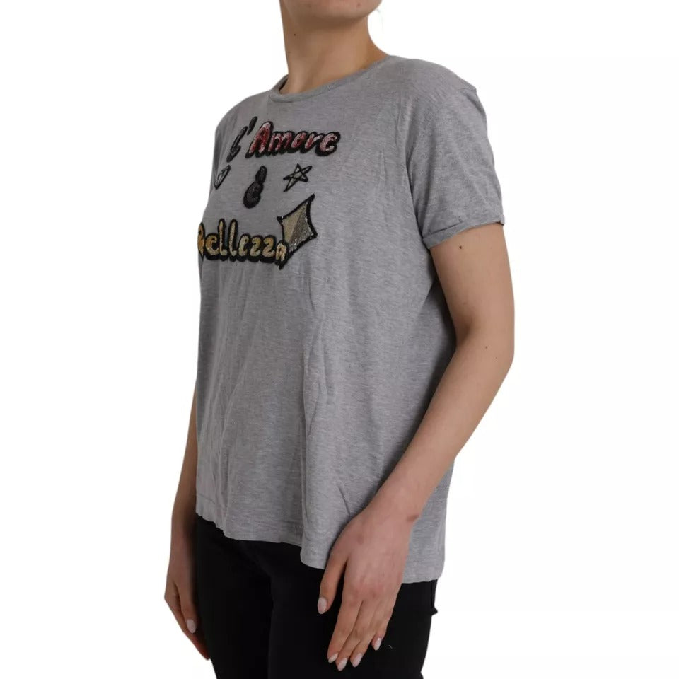 Dolce & Gabbana Gray Cotton L'Amore E'Bellezza Top Women's T-shirt
