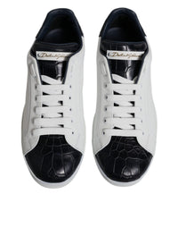 Dolce & Gabbana White Black Leather Portofino Sneakers Men's Shoes