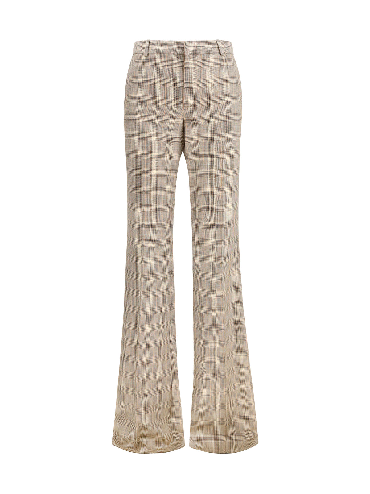 Saint Laurent Women Prince Of Wales Houndstooth Wool Flared Pants