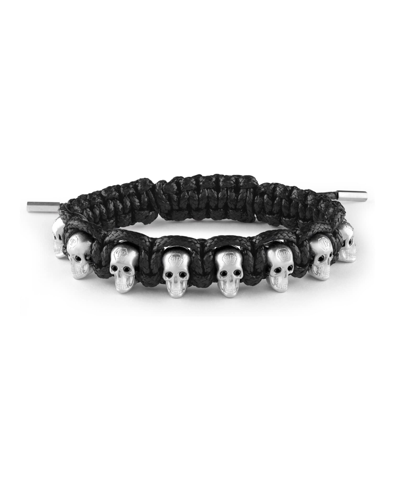 Philipp Plein Mens 3D $kull Crystal Cotton Cord Bracelet