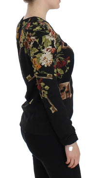 Dolce & Gabbana Black Key Floral Print Silk Blouse Women's Top