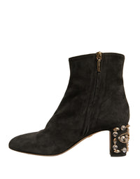 Dolce & Gabbana Black Embellished Heel Ankle Boots Women's Shoes