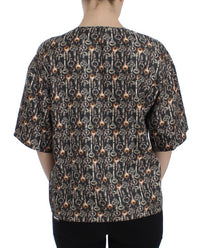 Dolce & Gabbana Gray Gold Key Print Silk Blouse Women's T-shirt