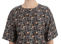 Dolce & Gabbana Gray Gold Key Print Silk Blouse Women's T-shirt