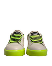 Dolce & Gabbana White Yellow Portofino Leather Sneakers Women's Shoes
