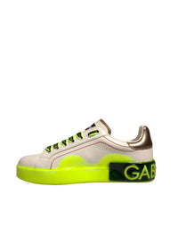 Dolce & Gabbana White Yellow Portofino Leather Sneakers Women's Shoes