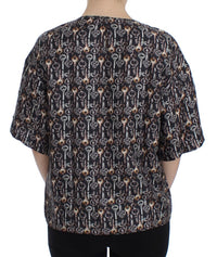 Dolce & Gabbana Gray Gold Key Print Silk Blouse Women's T-shirt