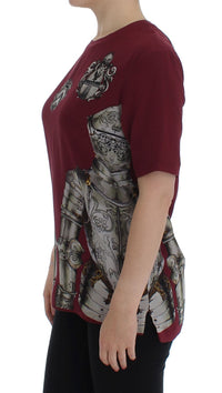 Dolce & Gabbana Red Knight Print Silk Blouse Women's T-shirt